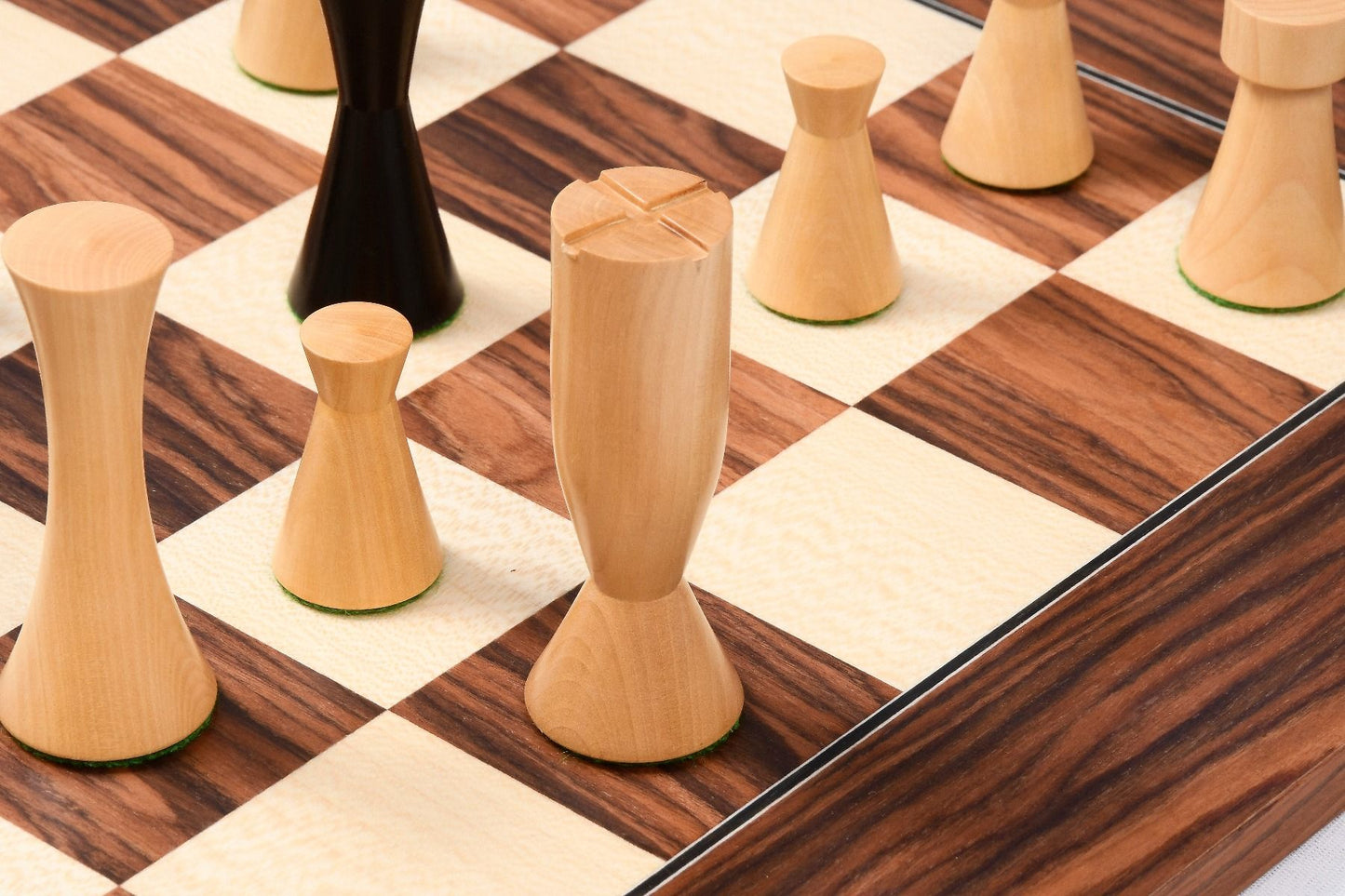 Combo of Minimalist Series Midnight Contemporary Chess Pieces in Ebonized Boxwood & Box Wood - 3.5" King With Wooden Chessboard