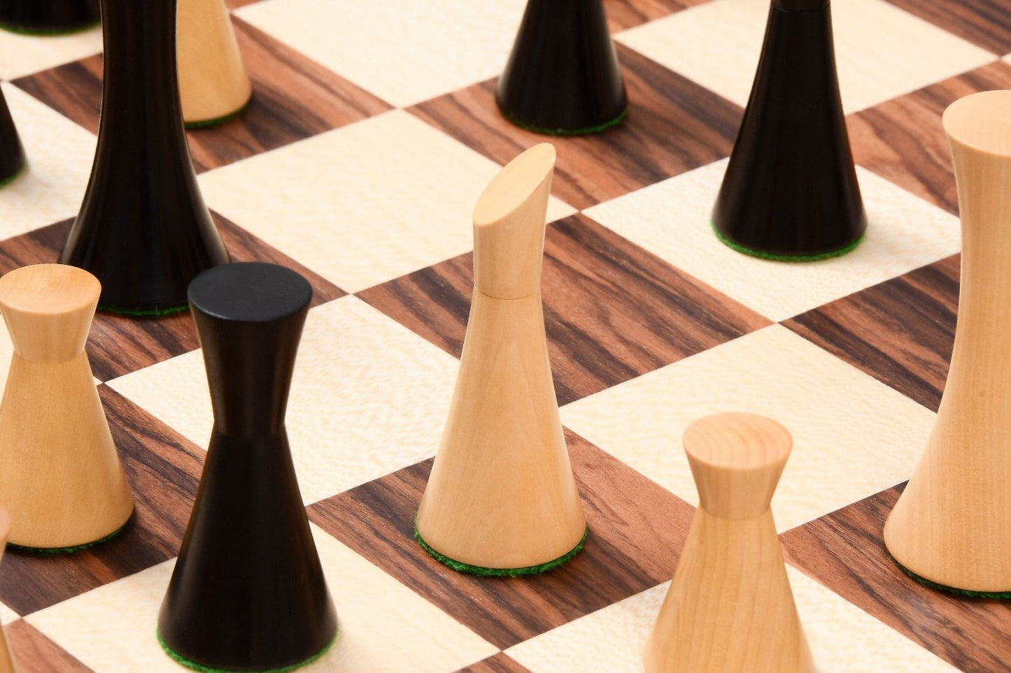 Combo of Minimalist Series Midnight Contemporary Chess Pieces in Ebonized Boxwood & Box Wood - 3.5" King With Wooden Chessboard