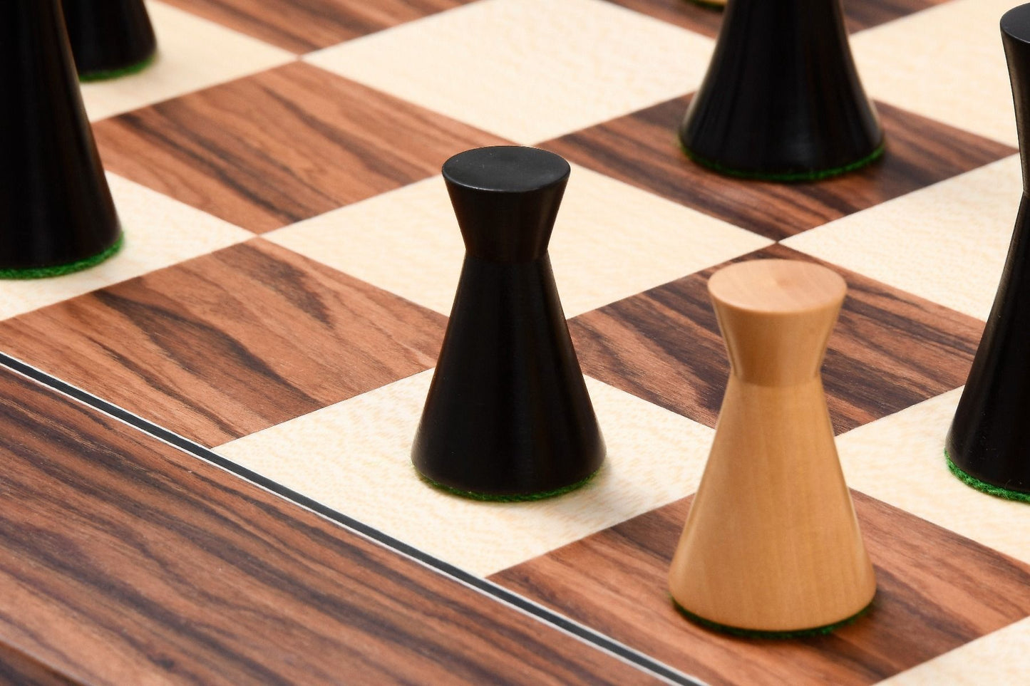 Combo of Minimalist Series Midnight Contemporary Chess Pieces in Ebonized Boxwood & Box Wood - 3.5" King With Wooden Chessboard