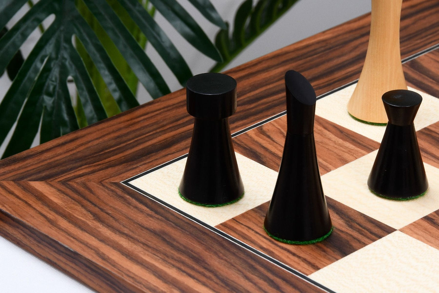Combo of Minimalist Series Midnight Contemporary Chess Pieces in Ebonized Boxwood & Box Wood - 3.5" King With Wooden Chessboard