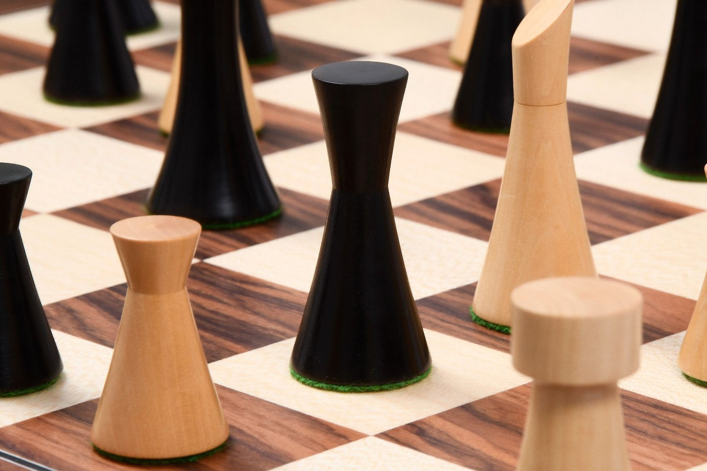 Combo of Minimalist Series Midnight Contemporary Chess Pieces in Ebonized Boxwood & Box Wood - 3.5" King With Wooden Chessboard