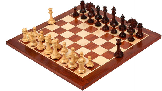 Combo of The Cb Mustang Series Weighted Chess Pieces in Bud Rose / Box Wood - 4.4" King With Extra Queens With Wooden Chess Board