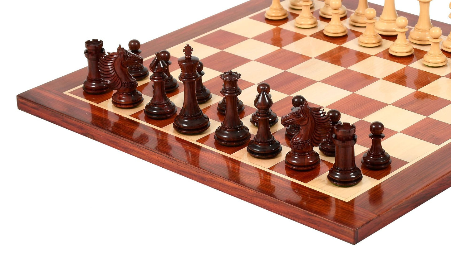 Combo of The Cb Mustang Series Weighted Chess Pieces in Bud Rose / Box Wood - 4.4" King With Extra Queens With Wooden Chess Board