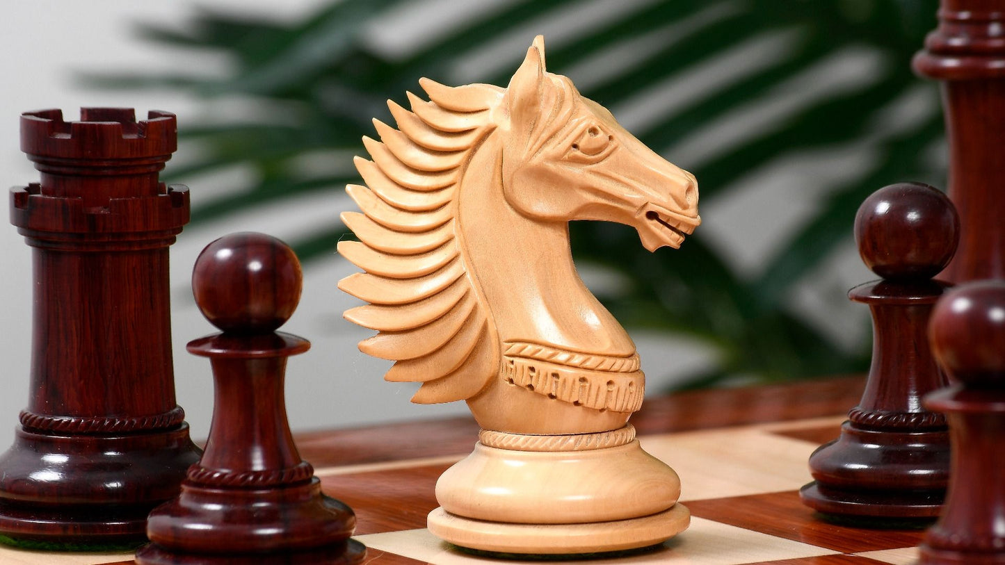 Combo of The Cb Mustang Series Weighted Chess Pieces in Bud Rose / Box Wood - 4.4" King With Extra Queens With Wooden Chess Board