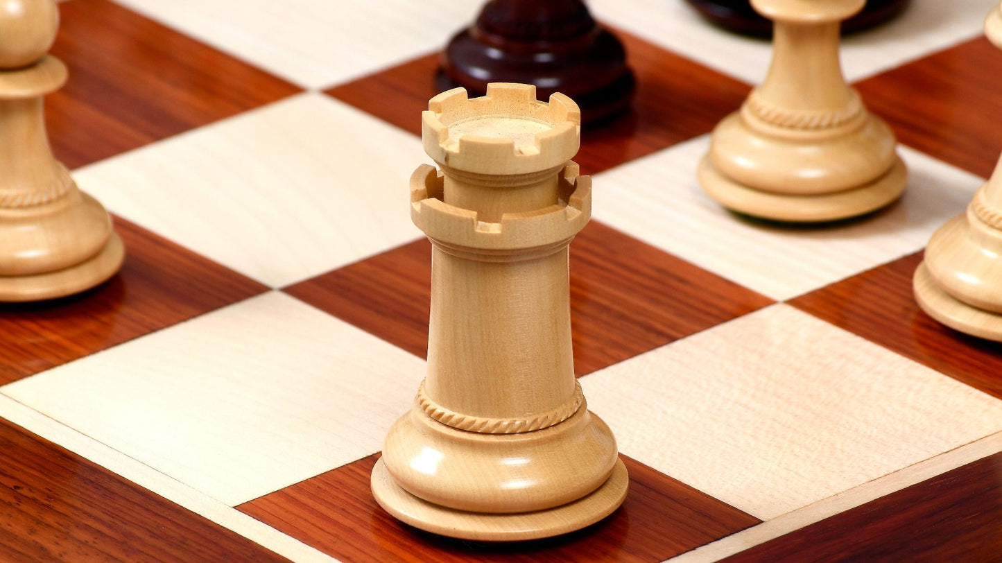 Combo of The Cb Mustang Series Weighted Chess Pieces in Bud Rose / Box Wood - 4.4" King With Extra Queens With Wooden Chess Board