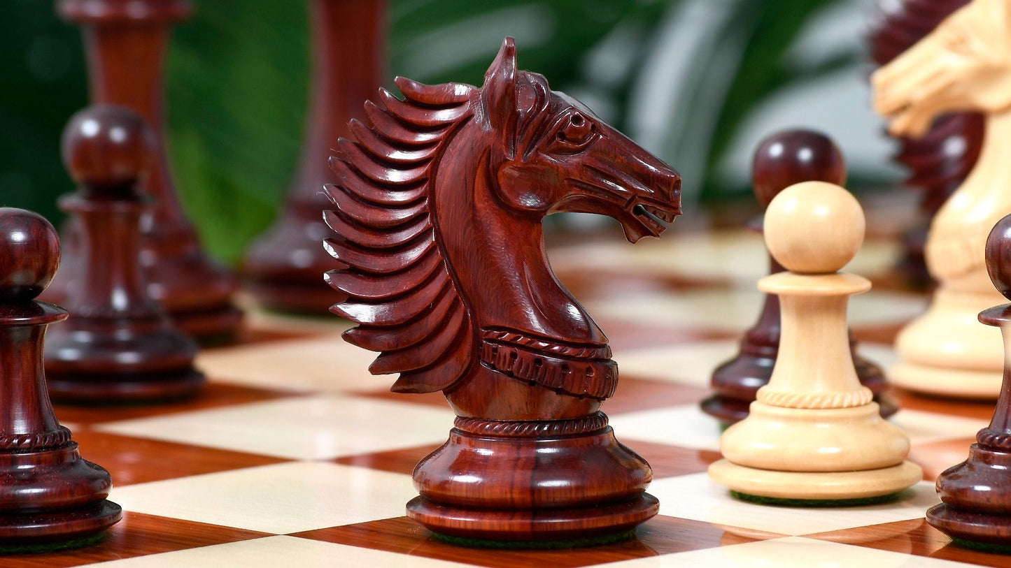 Combo of The Cb Mustang Series Weighted Chess Pieces in Bud Rose / Box Wood - 4.4" King With Extra Queens With Wooden Chess Board