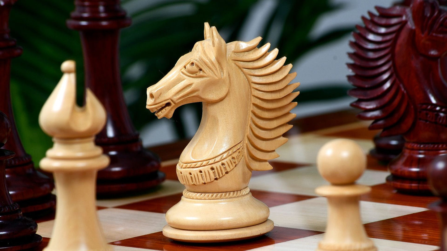 Combo of The Cb Mustang Series Weighted Chess Pieces in Bud Rose / Box Wood - 4.4" King With Extra Queens With Wooden Chess Board