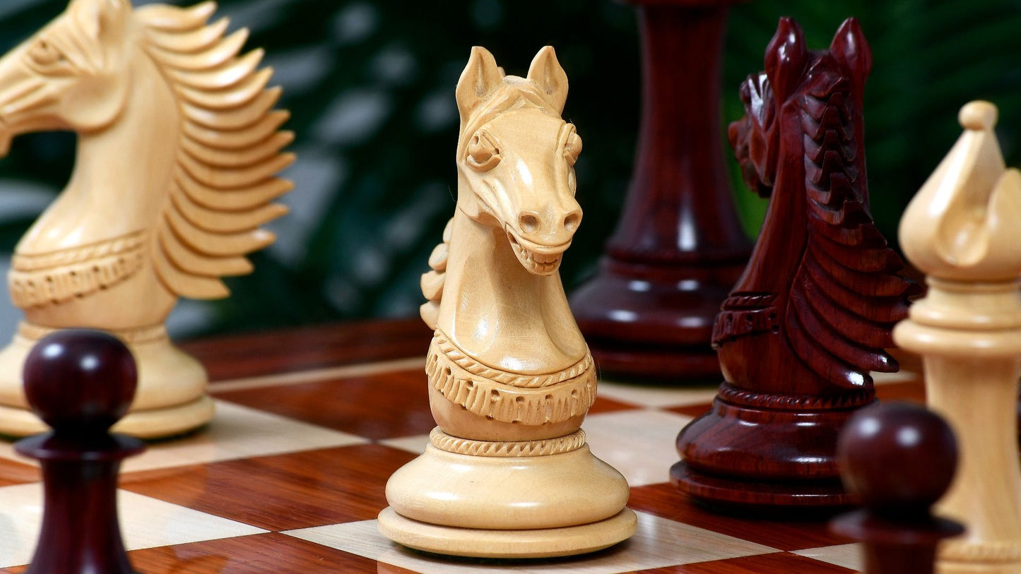 Combo of The Cb Mustang Series Weighted Chess Pieces in Bud Rose / Box Wood - 4.4" King With Extra Queens With Wooden Chess Board