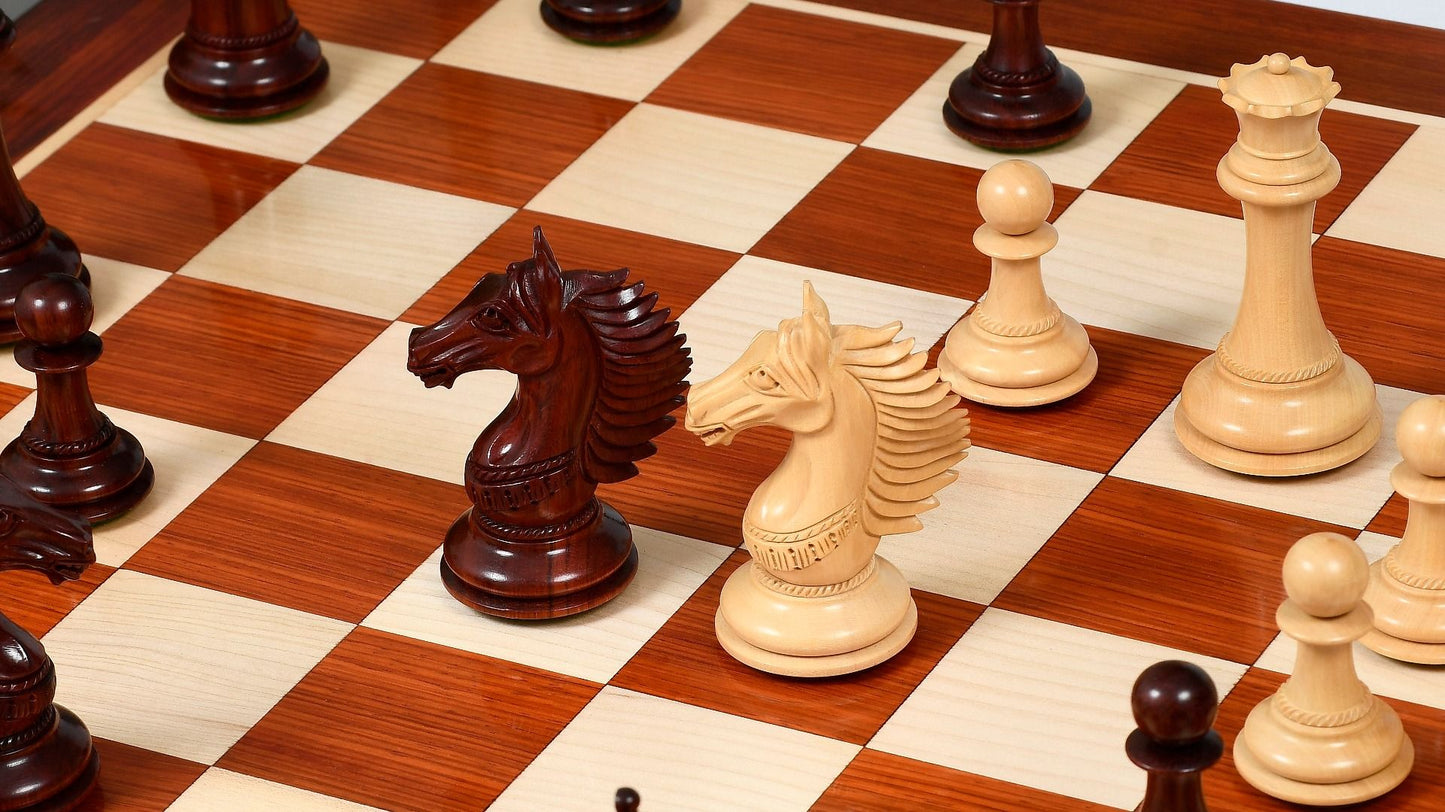 Combo of The Cb Mustang Series Weighted Chess Pieces in Bud Rose / Box Wood - 4.4" King With Extra Queens With Wooden Chess Board