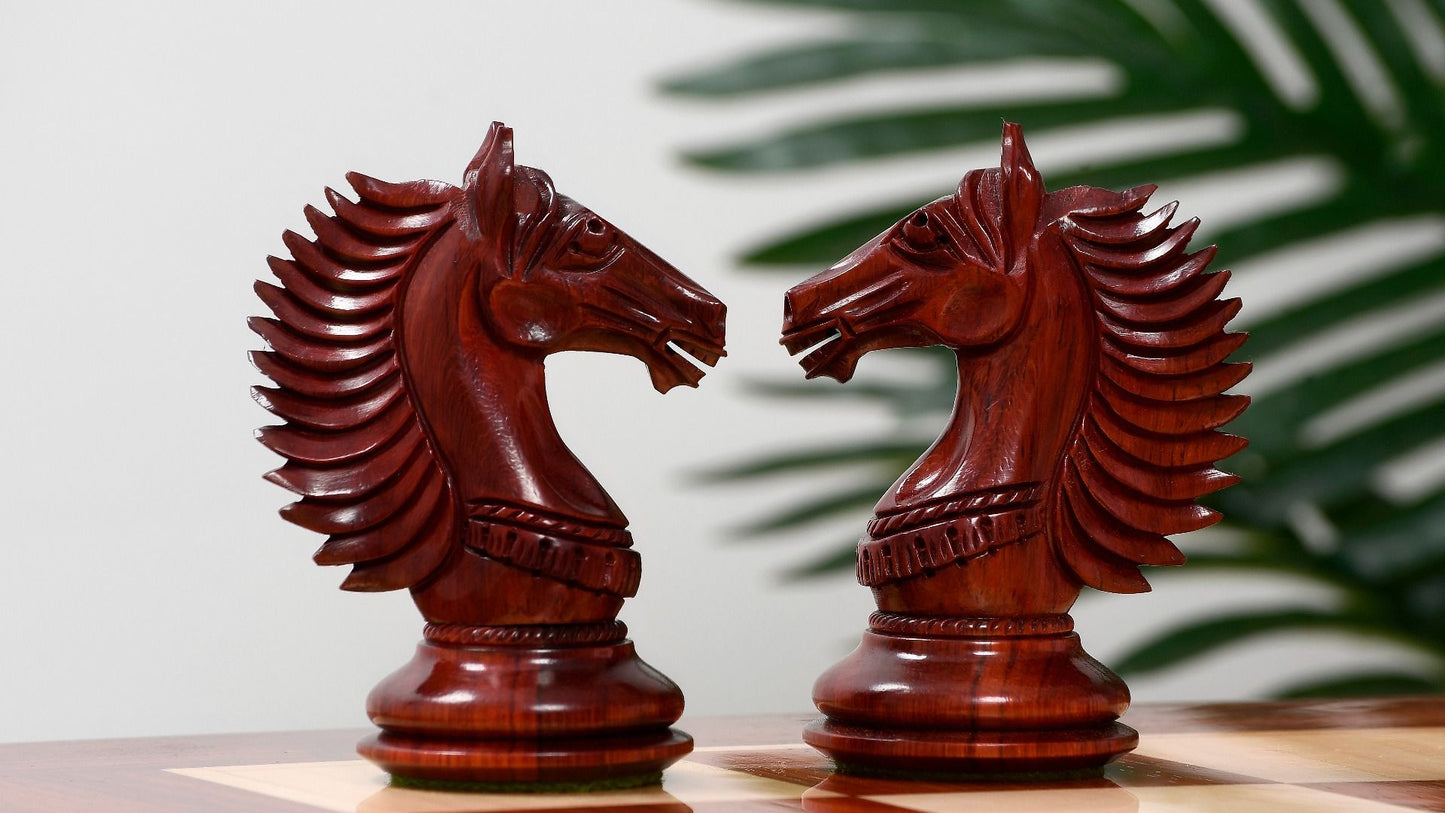 Combo of The Cb Mustang Series Weighted Chess Pieces in Bud Rose / Box Wood - 4.4" King With Extra Queens With Wooden Chess Board