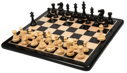 Combo of Desert Gold Staunton Series Wooden Chess Pieces in Ebonized Boxwood & Ebony Wood - 4.0" King with Chess Board