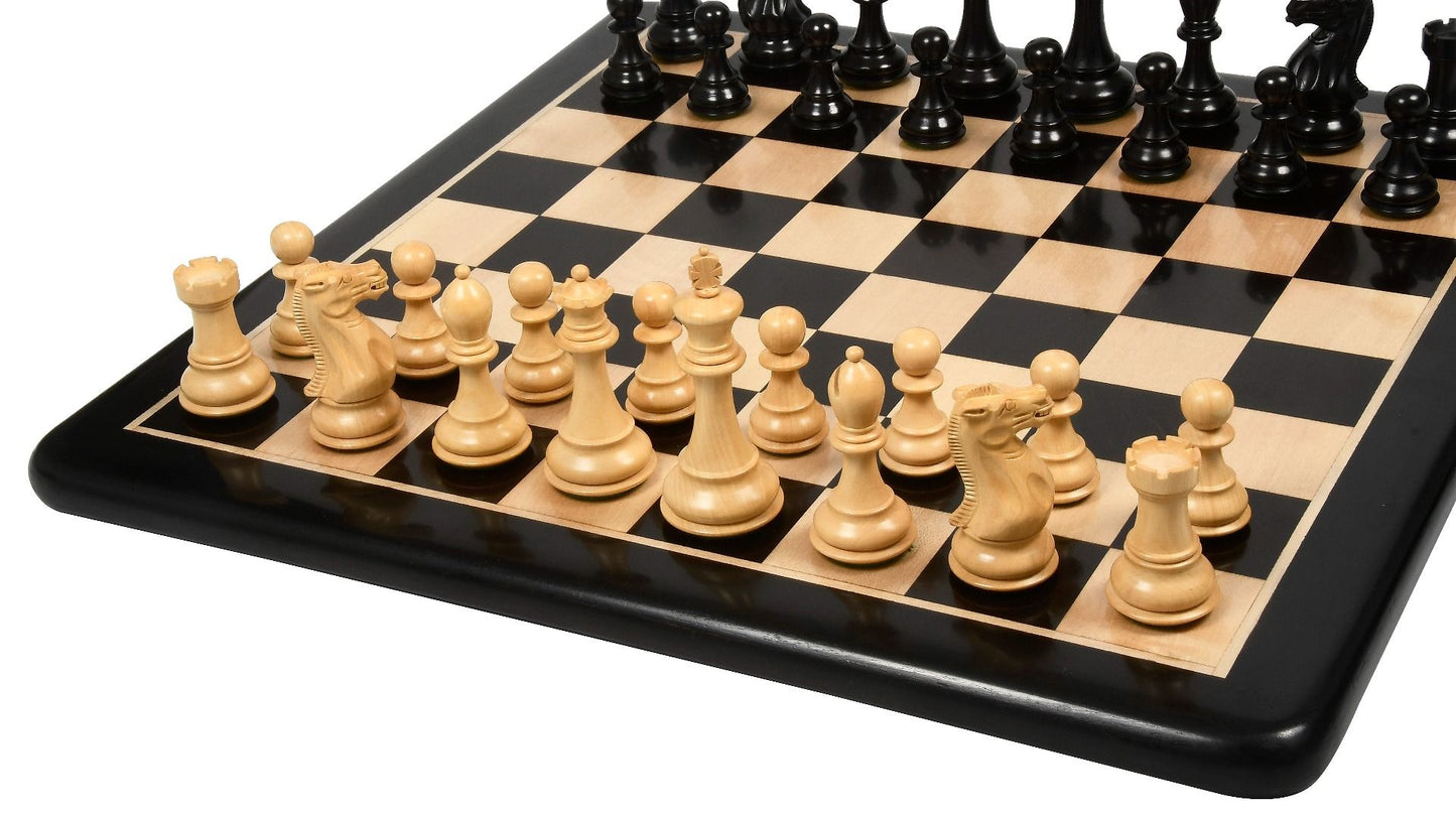 Combo of Desert Gold Staunton Series Wooden Chess Pieces in Ebonized Boxwood & Ebony Wood - 4.0" King with Chess Board