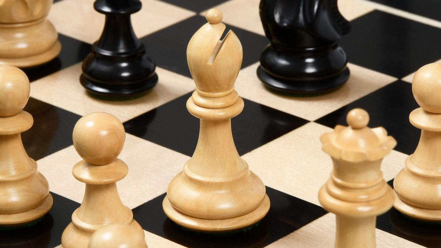 Combo of Desert Gold Staunton Series Wooden Chess Pieces in Ebonized Boxwood & Ebony Wood - 4.0" King with Chess Board