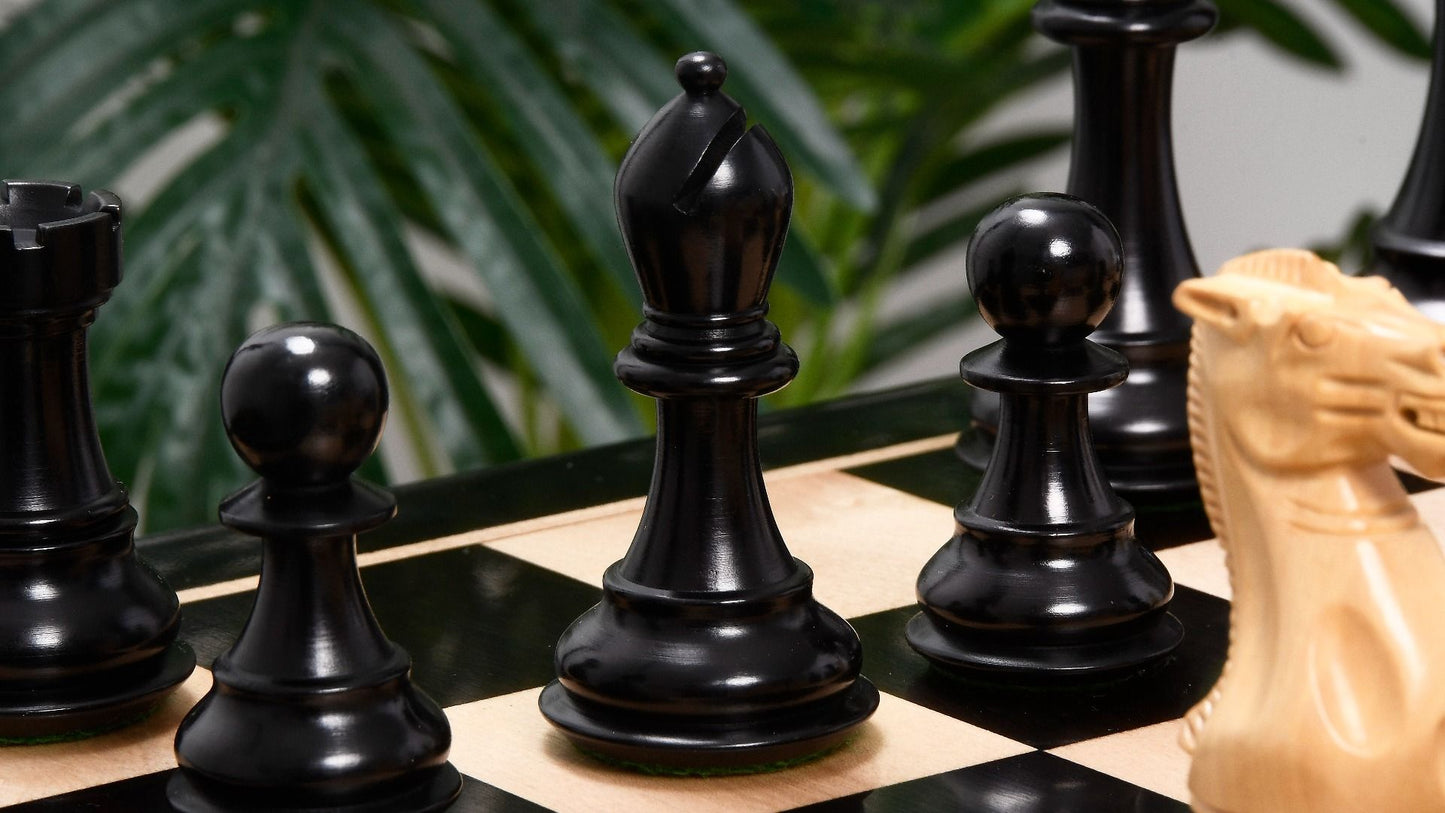Combo of Desert Gold Staunton Series Wooden Chess Pieces in Ebonized Boxwood & Ebony Wood - 4.0" King with Chess Board