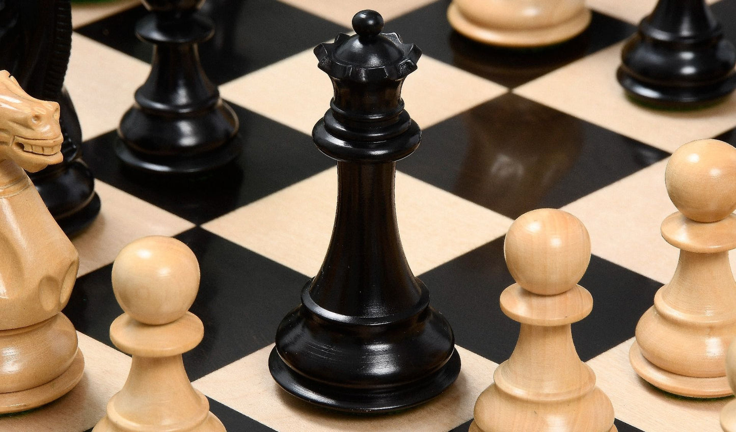 Combo of Desert Gold Staunton Series Wooden Chess Pieces in Ebonized Boxwood & Ebony Wood - 4.0" King with Chess Board