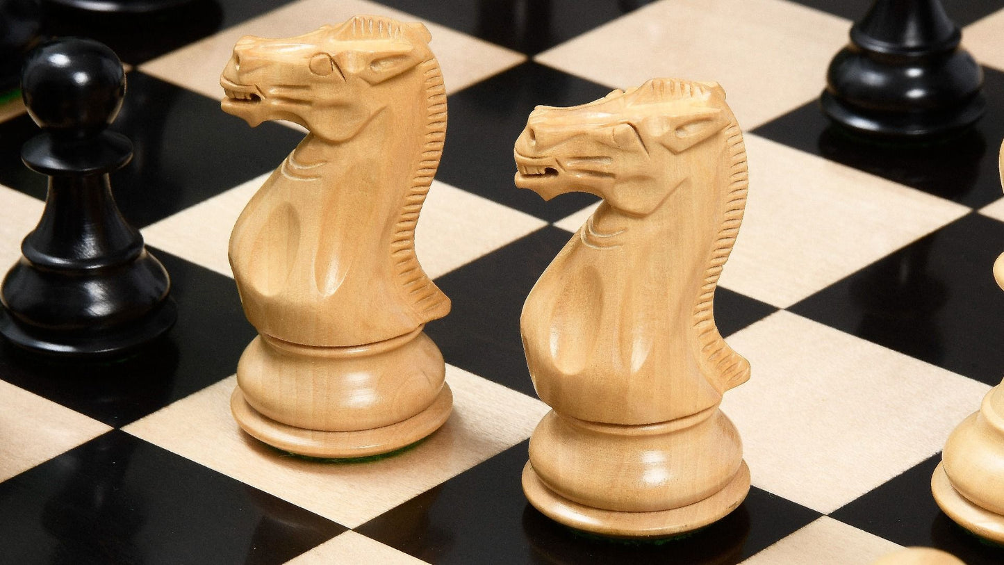 Combo of Desert Gold Staunton Series Wooden Chess Pieces in Ebonized Boxwood & Ebony Wood - 4.0" King with Chess Board