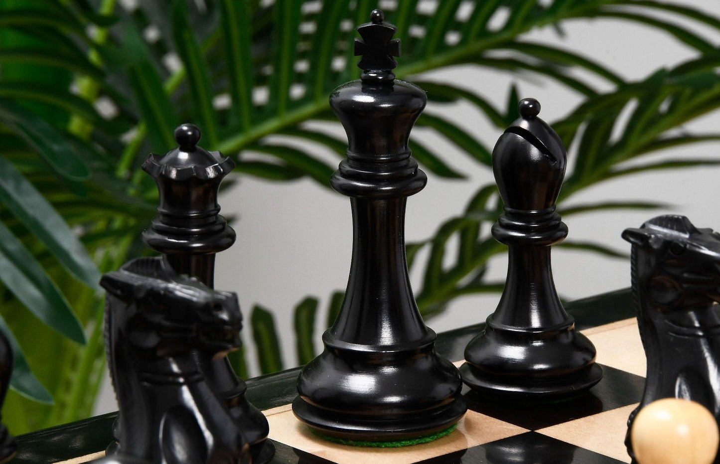 Combo of Desert Gold Staunton Series Wooden Chess Pieces in Ebonized Boxwood & Ebony Wood - 4.0" King with Chess Board