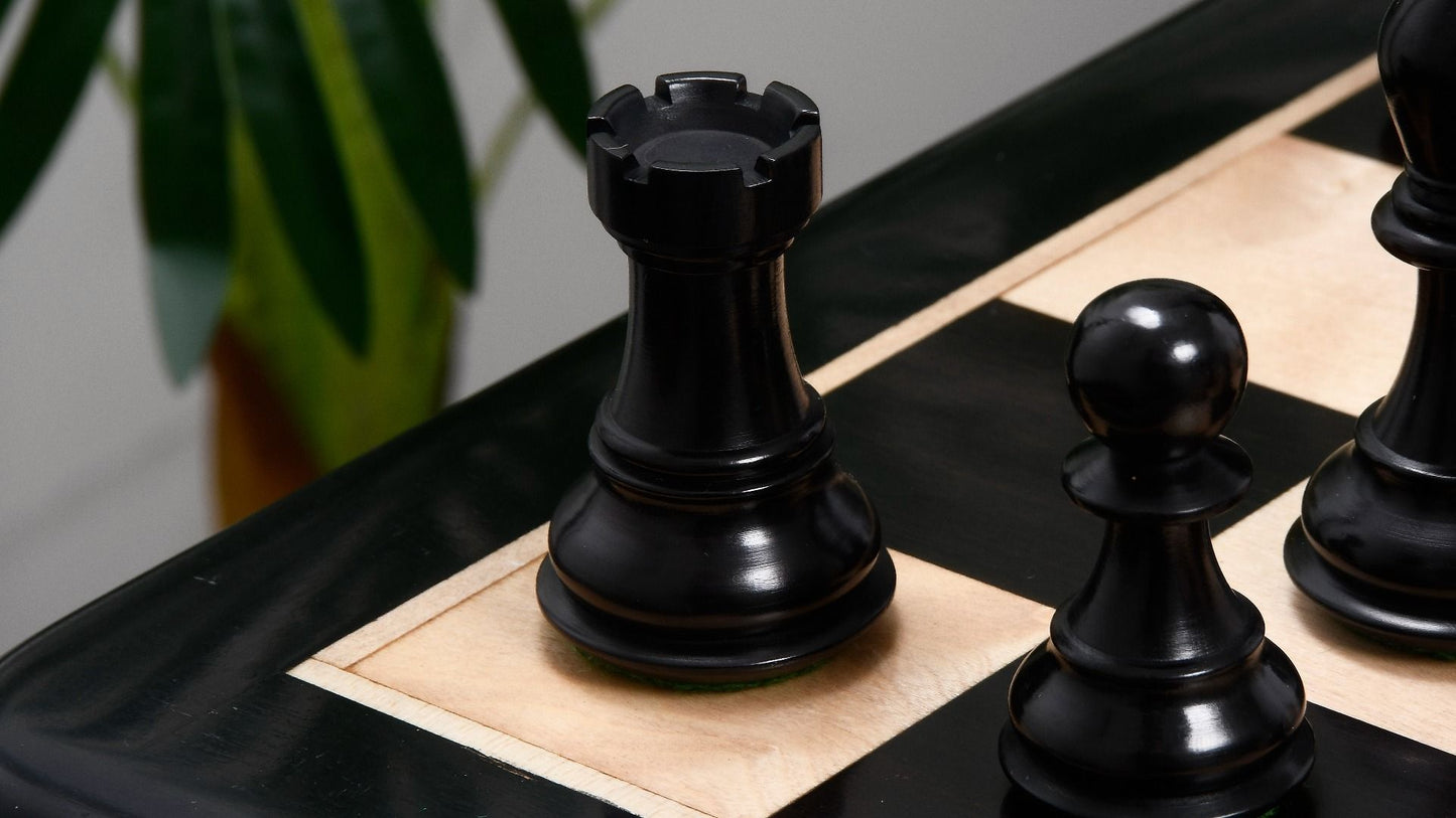 Combo of Desert Gold Staunton Series Wooden Chess Pieces in Ebonized Boxwood & Ebony Wood - 4.0" King with Chess Board