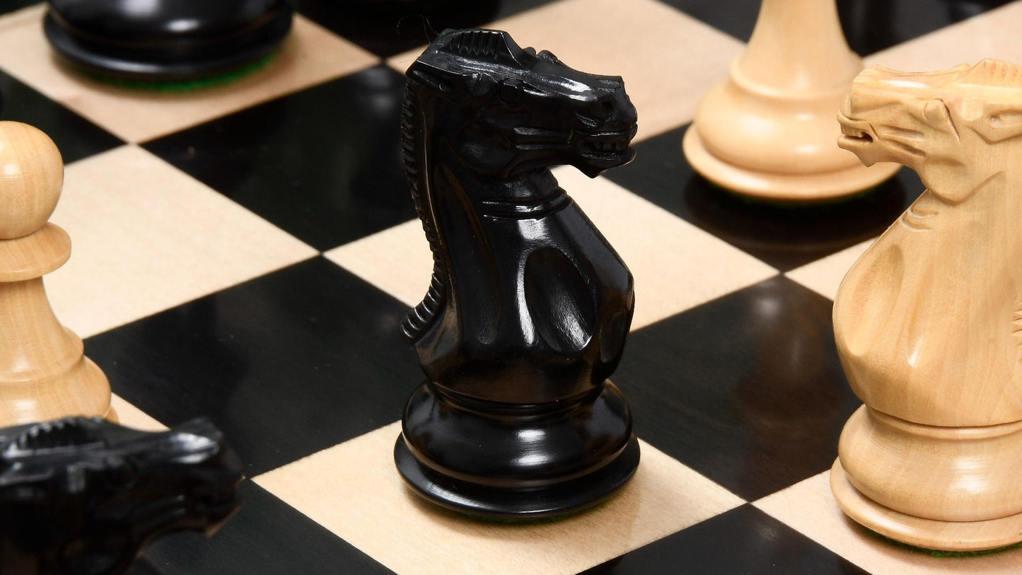 Combo of Desert Gold Staunton Series Wooden Chess Pieces in Ebonized Boxwood & Ebony Wood - 4.0" King with Chess Board