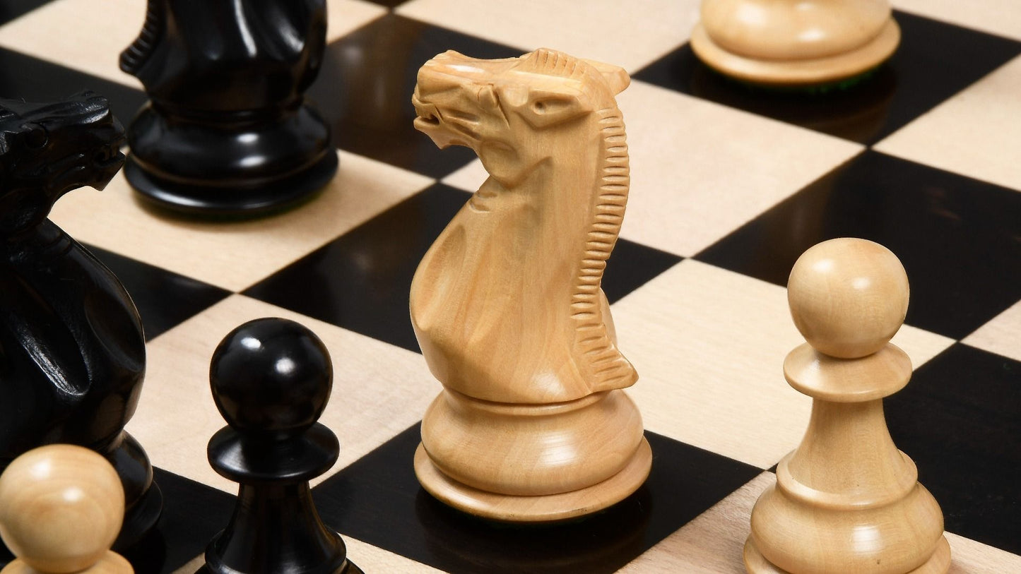 Combo of Desert Gold Staunton Series Wooden Chess Pieces in Ebonized Boxwood & Ebony Wood - 4.0" King with Chess Board