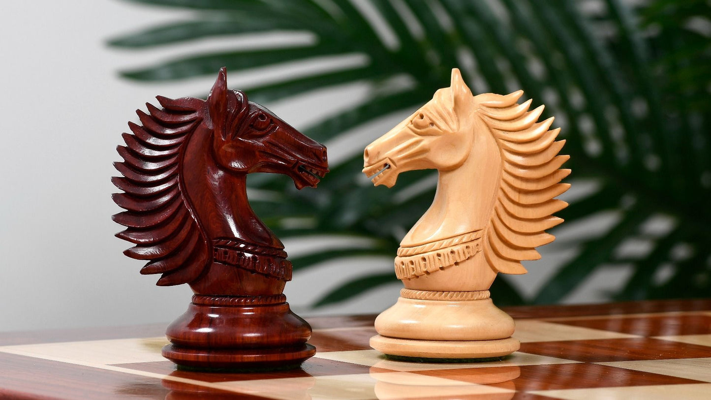 Combo of The Cb Mustang Series Weighted Chess Pieces in Bud Rose / Box Wood - 4.4" King With Extra Queens With Wooden Chess Board