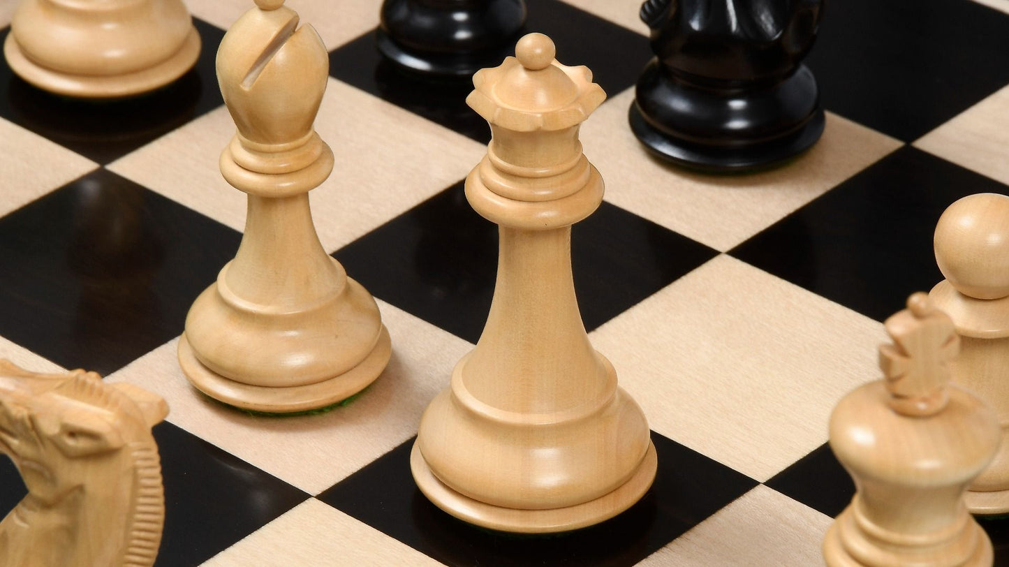 Combo of Desert Gold Staunton Series Wooden Chess Pieces in Ebonized Boxwood & Ebony Wood - 4.0" King with Chess Board