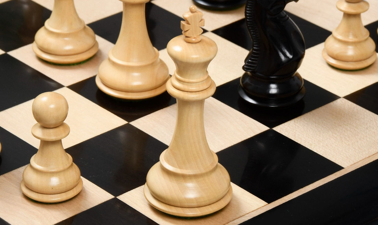 Combo of Desert Gold Staunton Series Wooden Chess Pieces in Ebonized Boxwood & Ebony Wood - 4.0" King with Chess Board