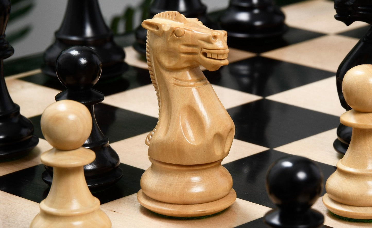 Combo of Desert Gold Staunton Series Wooden Chess Pieces in Ebonized Boxwood & Ebony Wood - 4.0" King with Chess Board