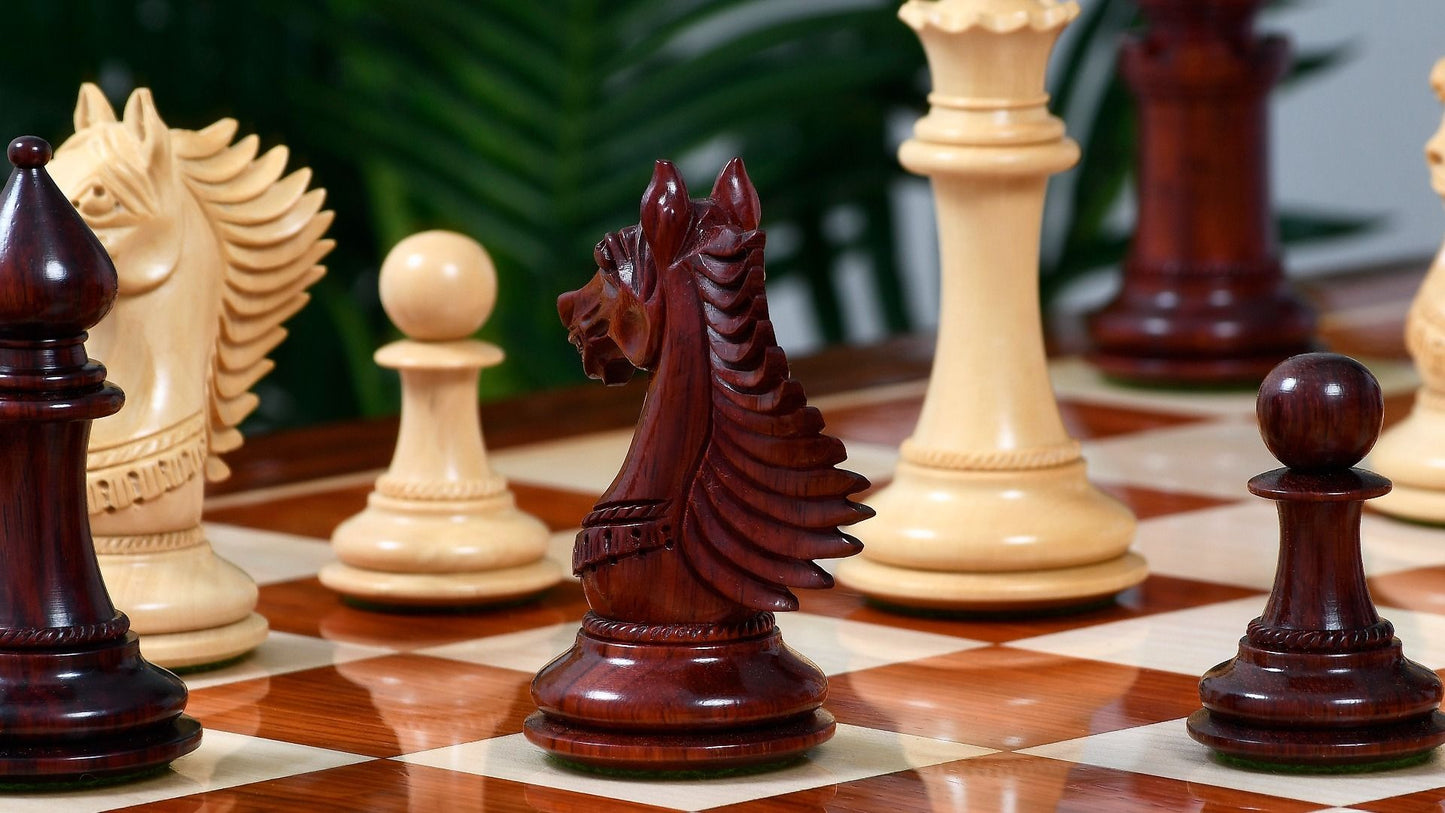 Combo of The Cb Mustang Series Weighted Chess Pieces in Bud Rose / Box Wood - 4.4" King With Extra Queens With Wooden Chess Board
