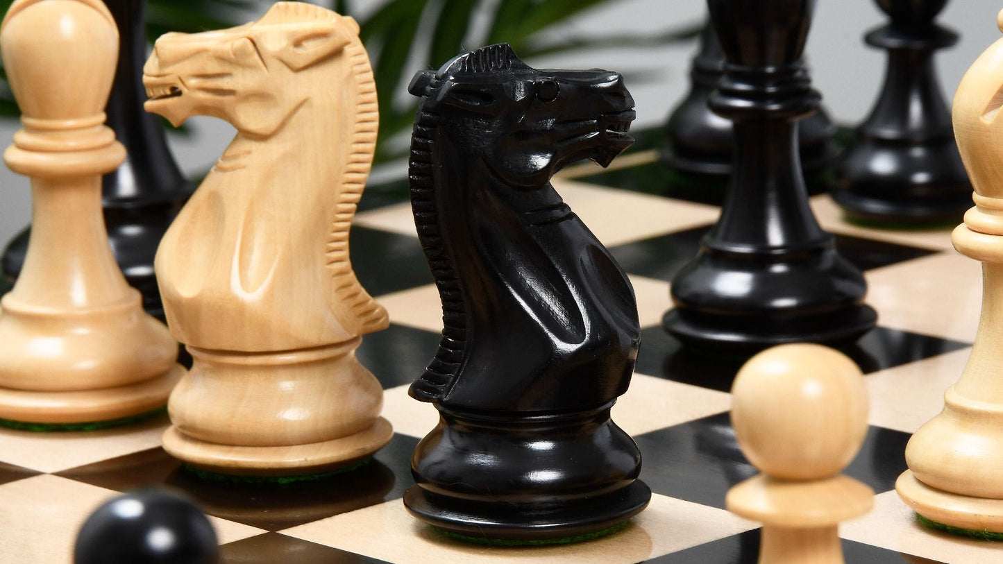 Combo of Desert Gold Staunton Series Wooden Chess Pieces in Ebonized Boxwood & Ebony Wood - 4.0" King with Chess Board