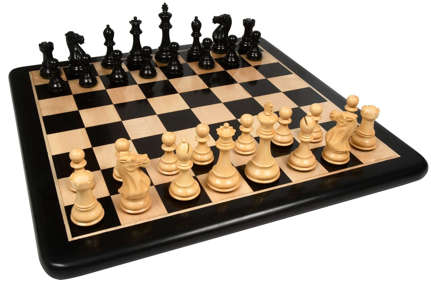 Combo of Desert Gold Staunton Series Wooden Chess Pieces in Ebonized Boxwood & Ebony Wood - 4.0" King with Chess Board