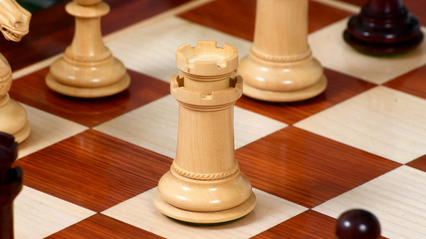 Combo of The Cb Mustang Series Weighted Chess Pieces in Bud Rose / Box Wood - 4.4" King With Extra Queens With Wooden Chess Board