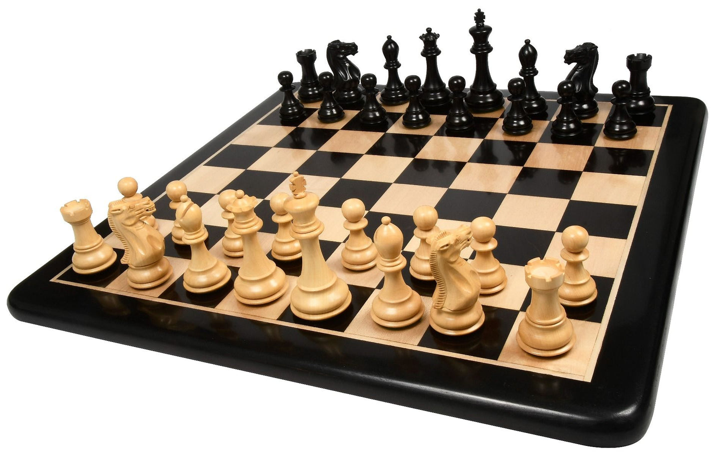 Combo of Desert Gold Staunton Series Wooden Chess Pieces in Ebonized Boxwood & Ebony Wood - 4.0" King with Chess Board