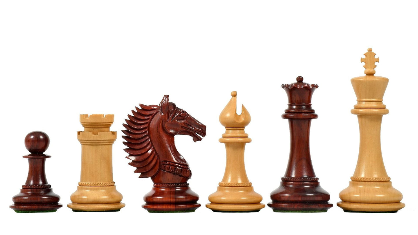 Combo of The Cb Mustang Series Weighted Chess Pieces in Bud Rose / Box Wood - 4.4" King With Extra Queens With Wooden Chess Board