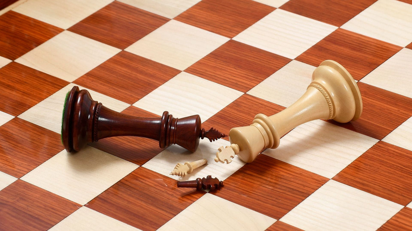 Combo of The Cb Mustang Series Weighted Chess Pieces in Bud Rose / Box Wood - 4.4" King With Extra Queens With Wooden Chess Board