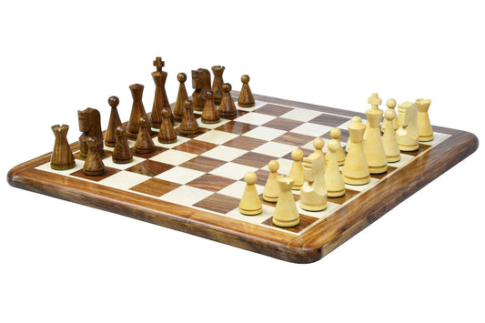 Combo of 19th Century Classic Series Weighted Cone Shaped Chess Pieces in Sheesham & Box Wood - 4.09" King with Wooden Chess Board