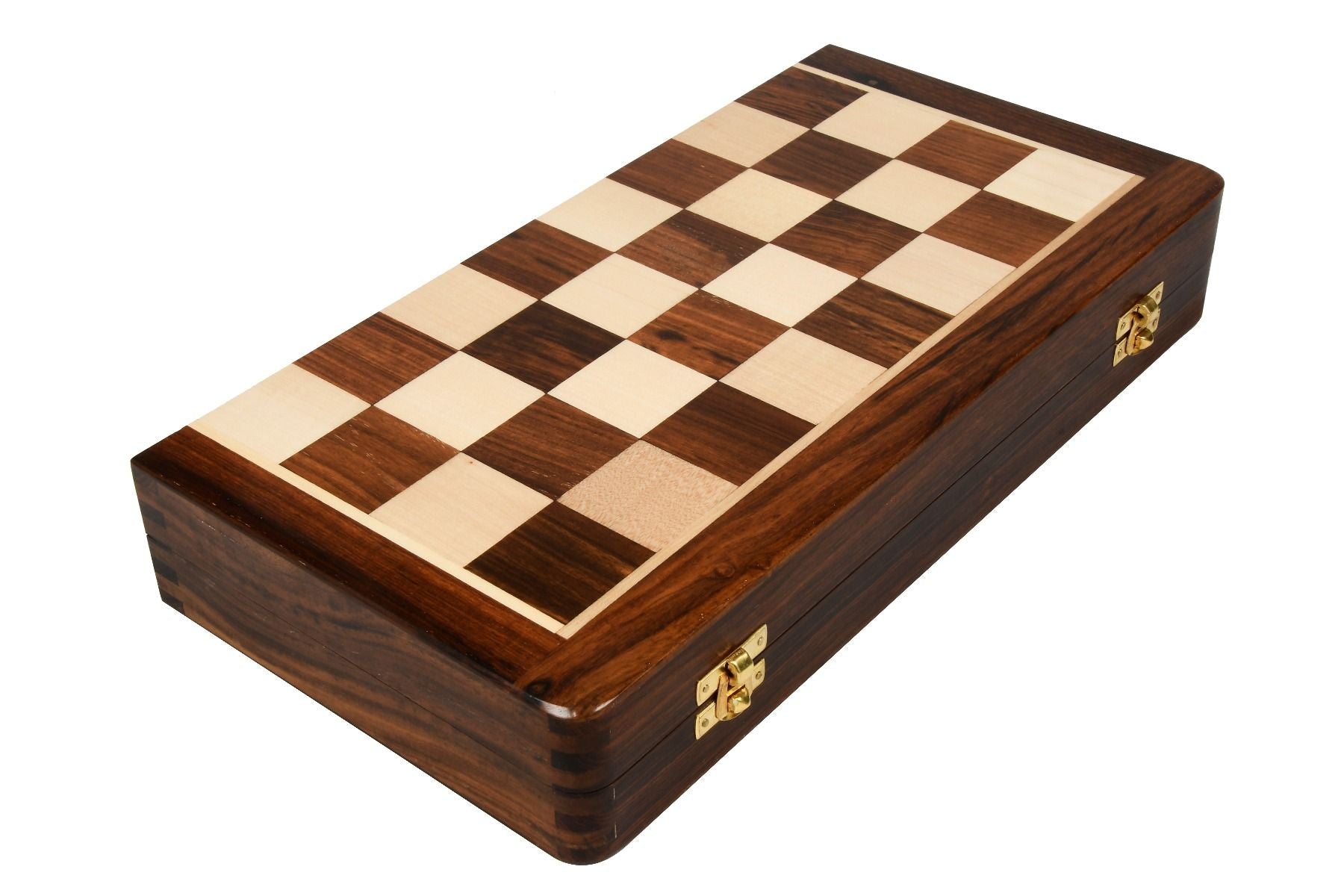 Travel Series Folding Magnetic Lacquer Chess Set In Sheesham & Maple - 14