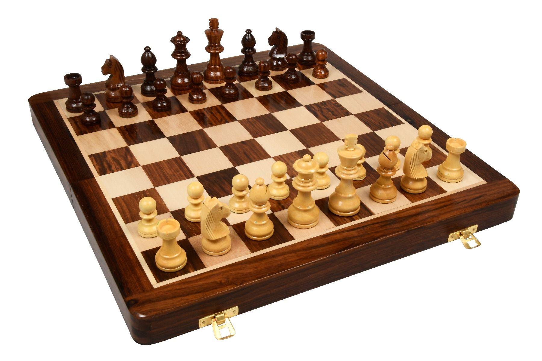 Travel Series Folding Non-Magnetic Lacquer Chess Set In Sheesham & Maple Wood - 16