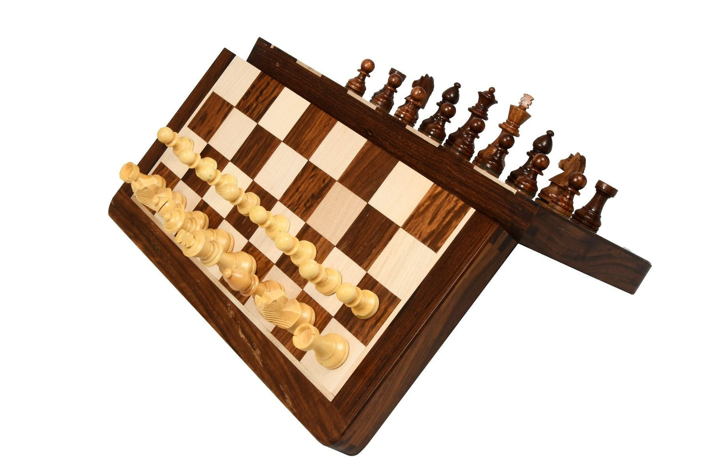 14 inches magnetic foldable travel chess set with store space for chess pieces