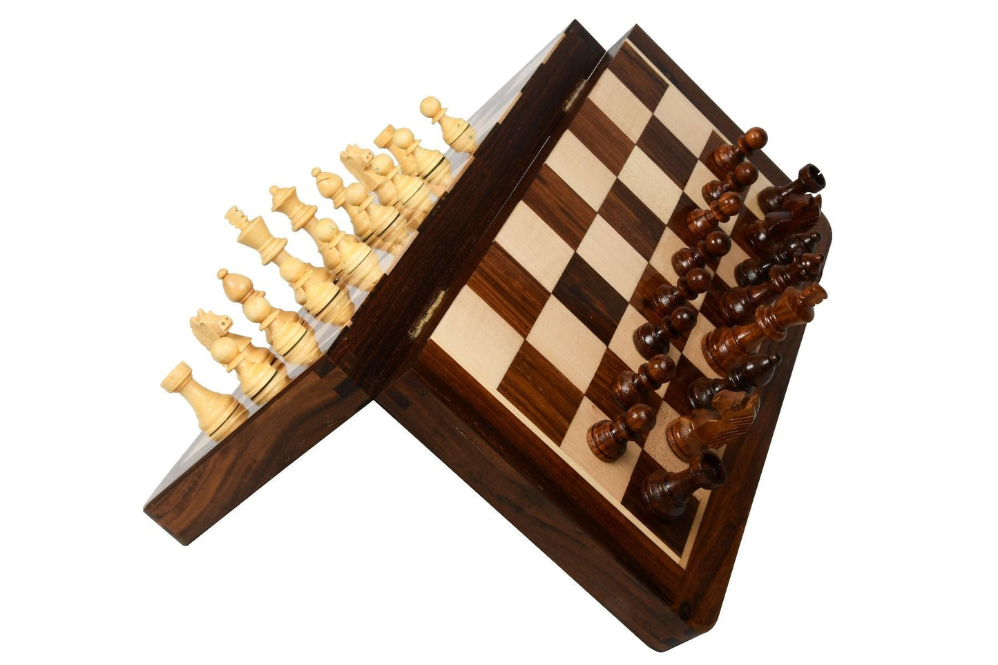 12" Foldable magnetic chess set in Sheesham & Maple
