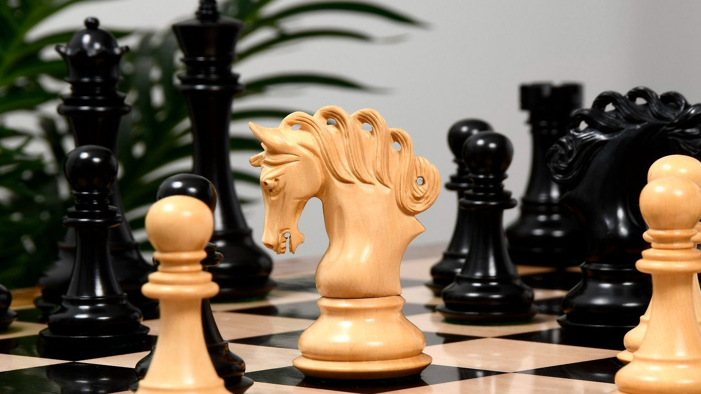 Combo of The Pegasus Series Artisan Staunton Chess Pieces ver 2.0 in Ebony / Boxwood - 4.6" King with Wooden Chess Board
