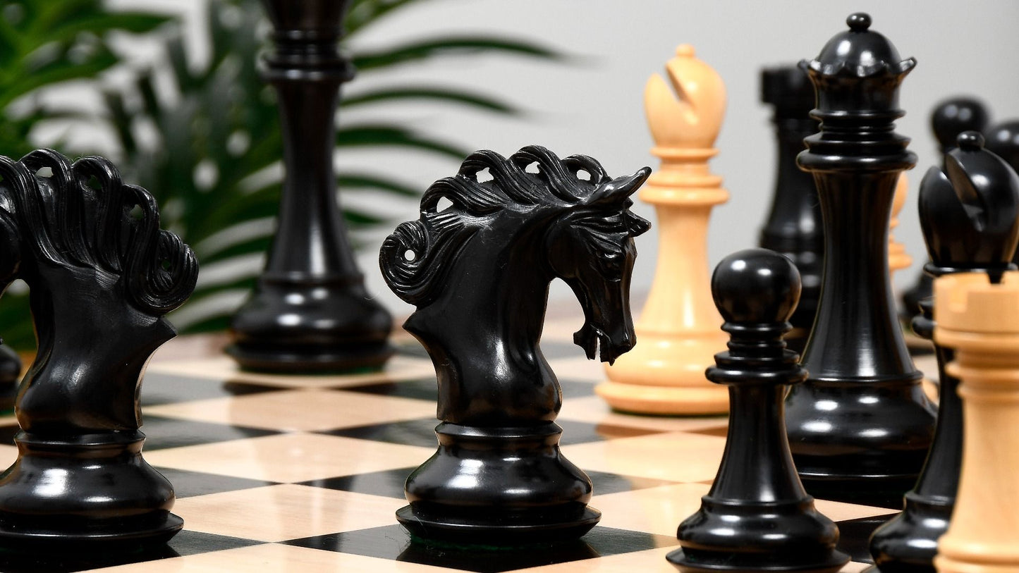 Combo of The Pegasus Series Artisan Staunton Chess Pieces ver 2.0 in Ebony / Boxwood - 4.6" King with Wooden Chess Board