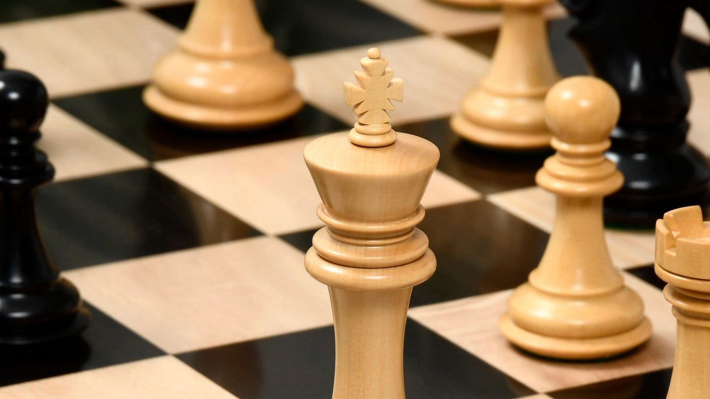 Combo of The Pegasus Series Artisan Staunton Chess Pieces ver 2.0 in Ebony / Boxwood - 4.6" King with Wooden Chess Board