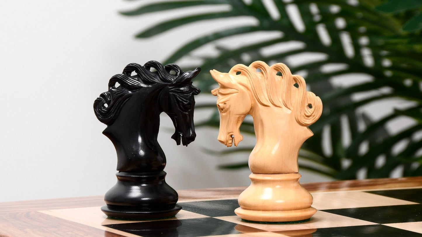 Combo of The Pegasus Series Artisan Staunton Chess Pieces ver 2.0 in Ebony / Boxwood - 4.6" King with Wooden Chess Board