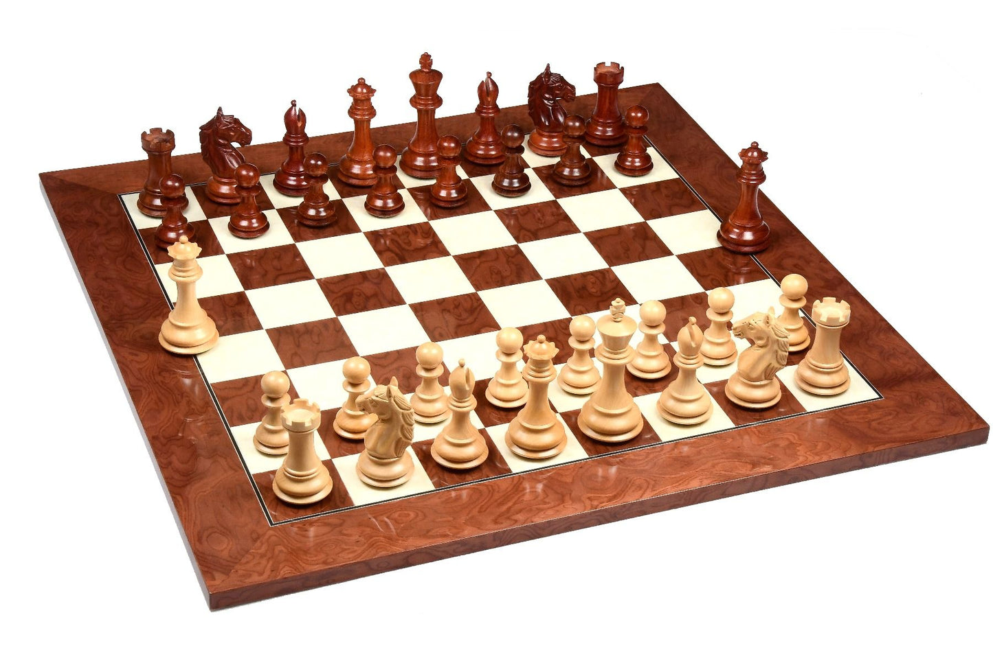 Alban Series Chess Pieces in Bud Rosewood/Boxwood - 4.0" King with Board