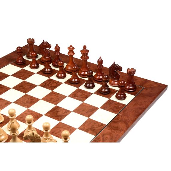 Alban Series Chess Pieces in Bud Rosewood/Boxwood - 4.0" King with Board