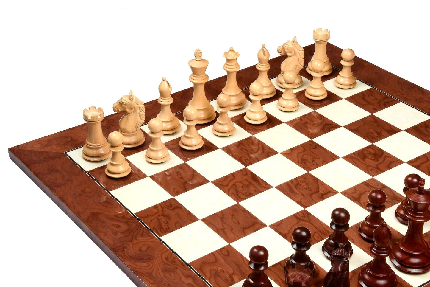 Alban Series Chess Pieces in Bud Rosewood/Boxwood - 4.0" King with Board