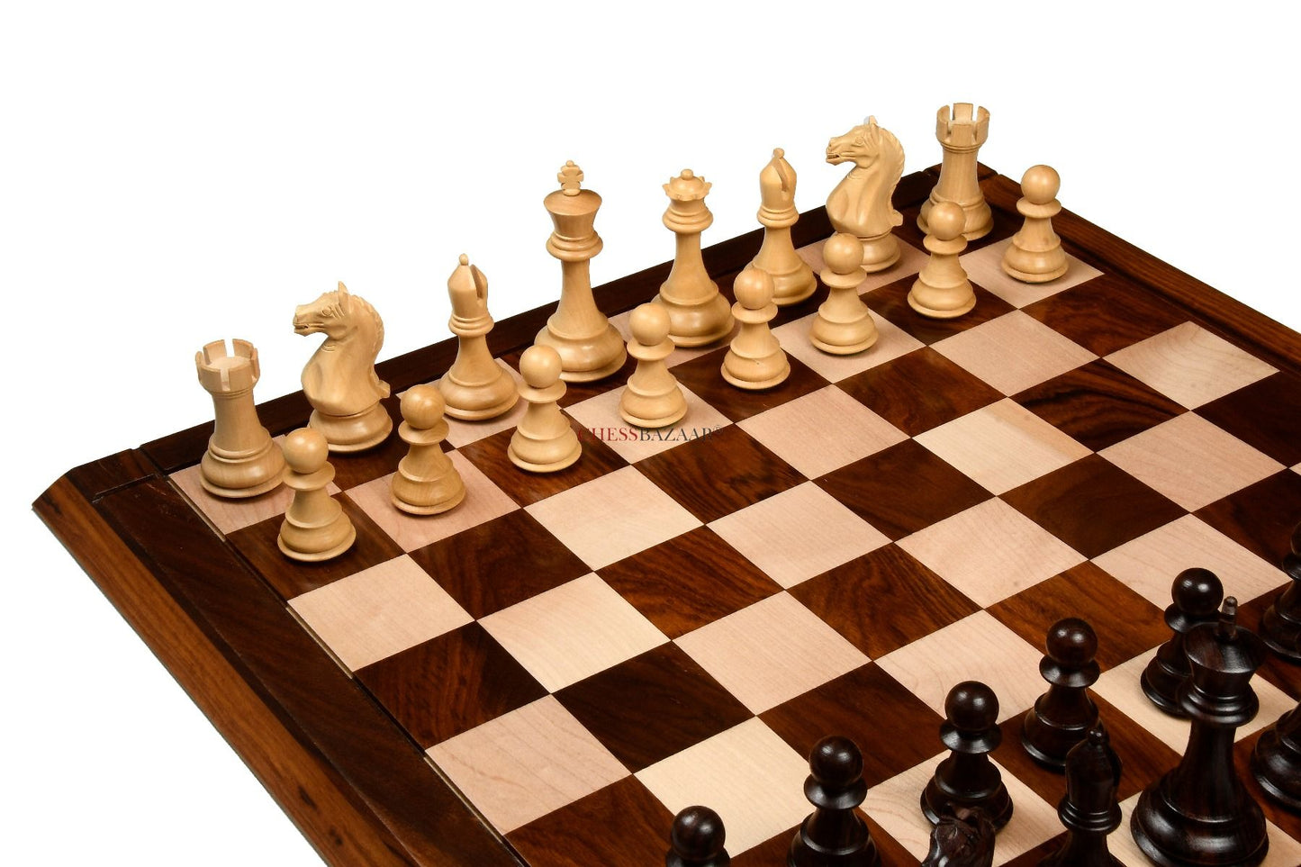 Combo of Fierce Knight Staunton Series Chess Pieces in Rosewood & Box Wood - 4.1" King with Wooden Chess Board 21"