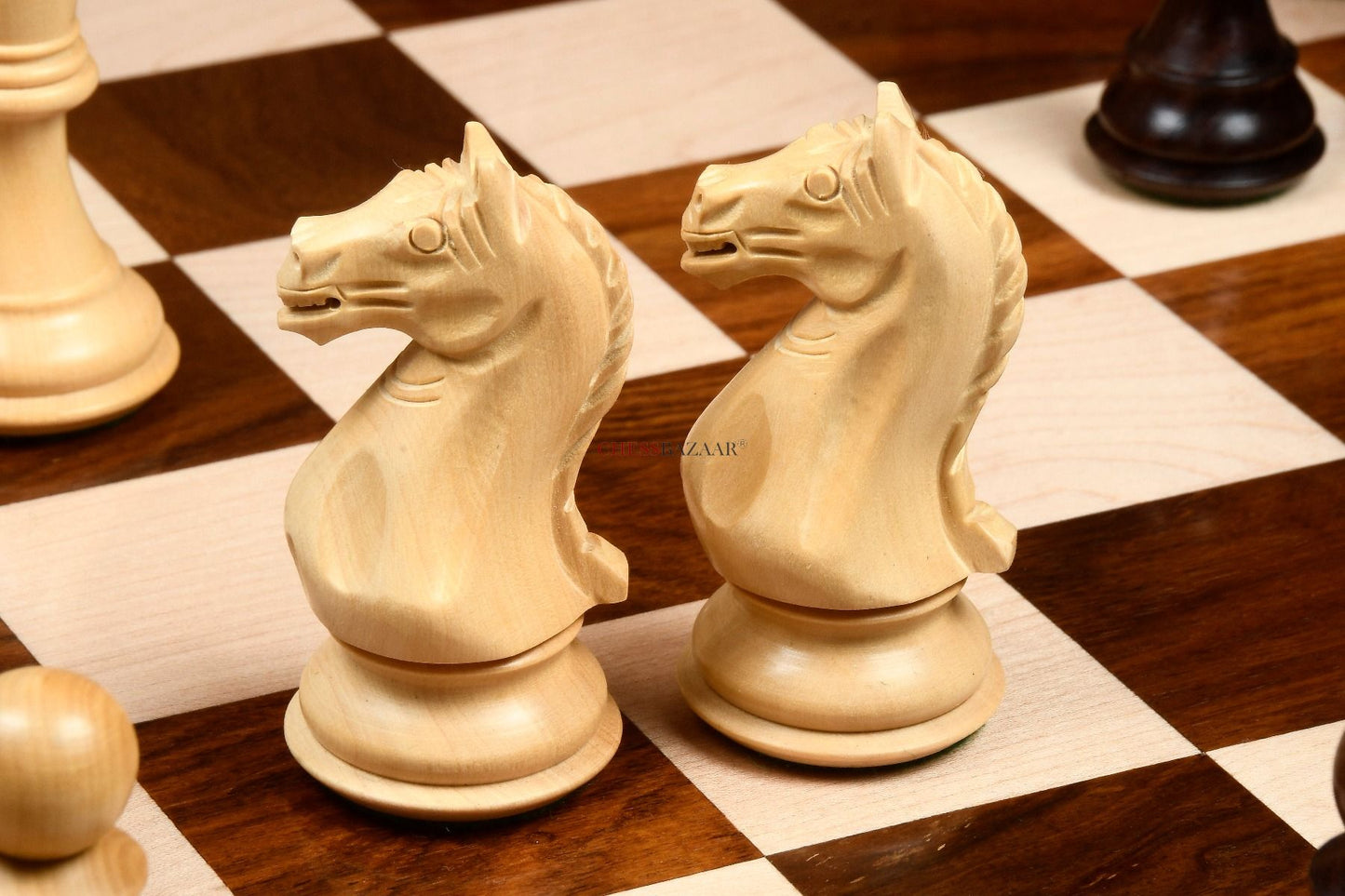 Combo of Fierce Knight Staunton Series Chess Pieces in Rosewood & Box Wood - 4.1" King with Wooden Chess Board 21"