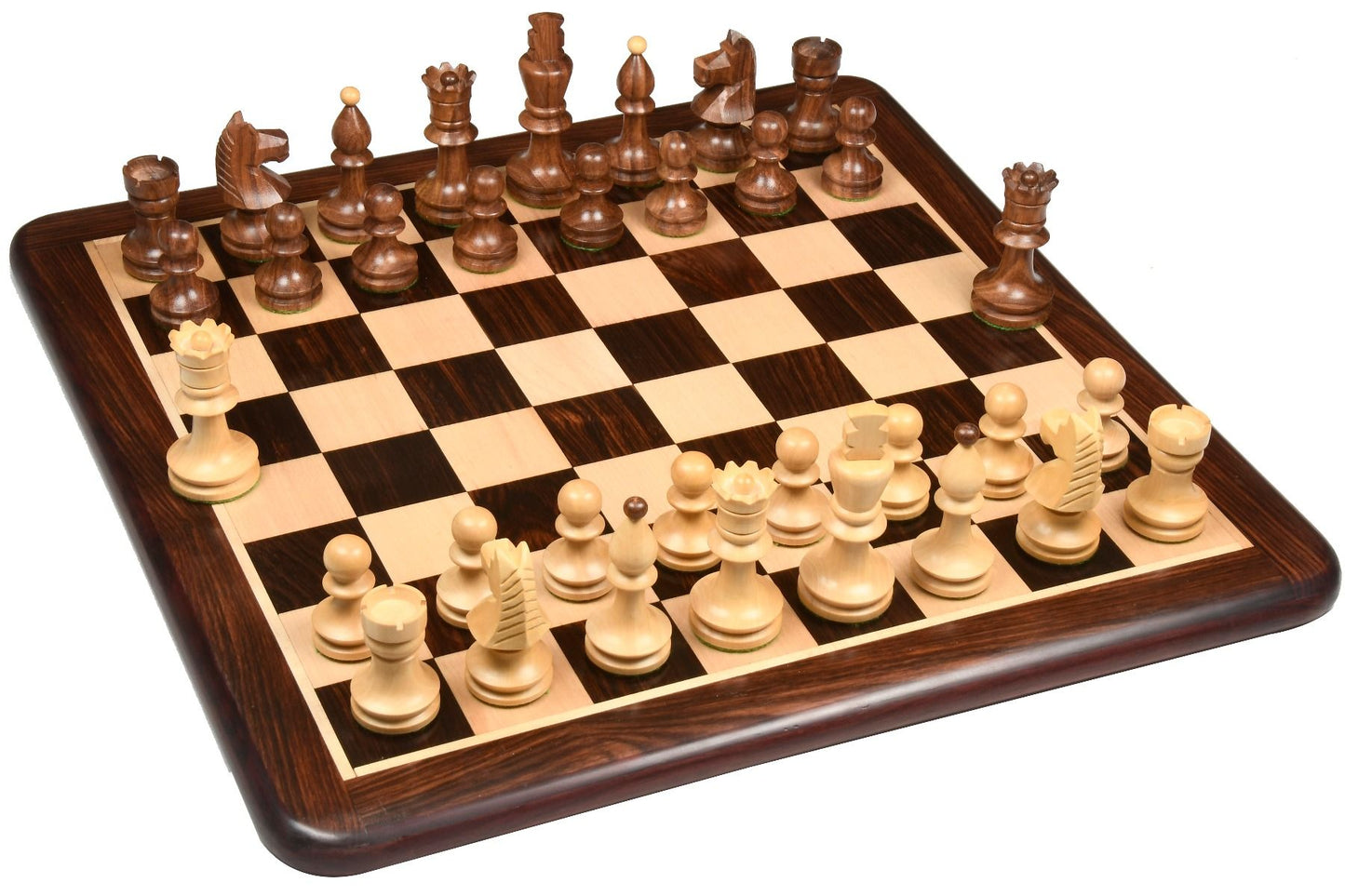 Repro Romanian-Hungarian National Tournament Pieces in Sheesham/Boxwood - 3.8" King with Board
